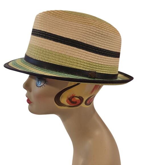 Som-Her Mexico Colorblock Straw Fedora Hat Cream Green Black Unisex O/S Boho main image 5